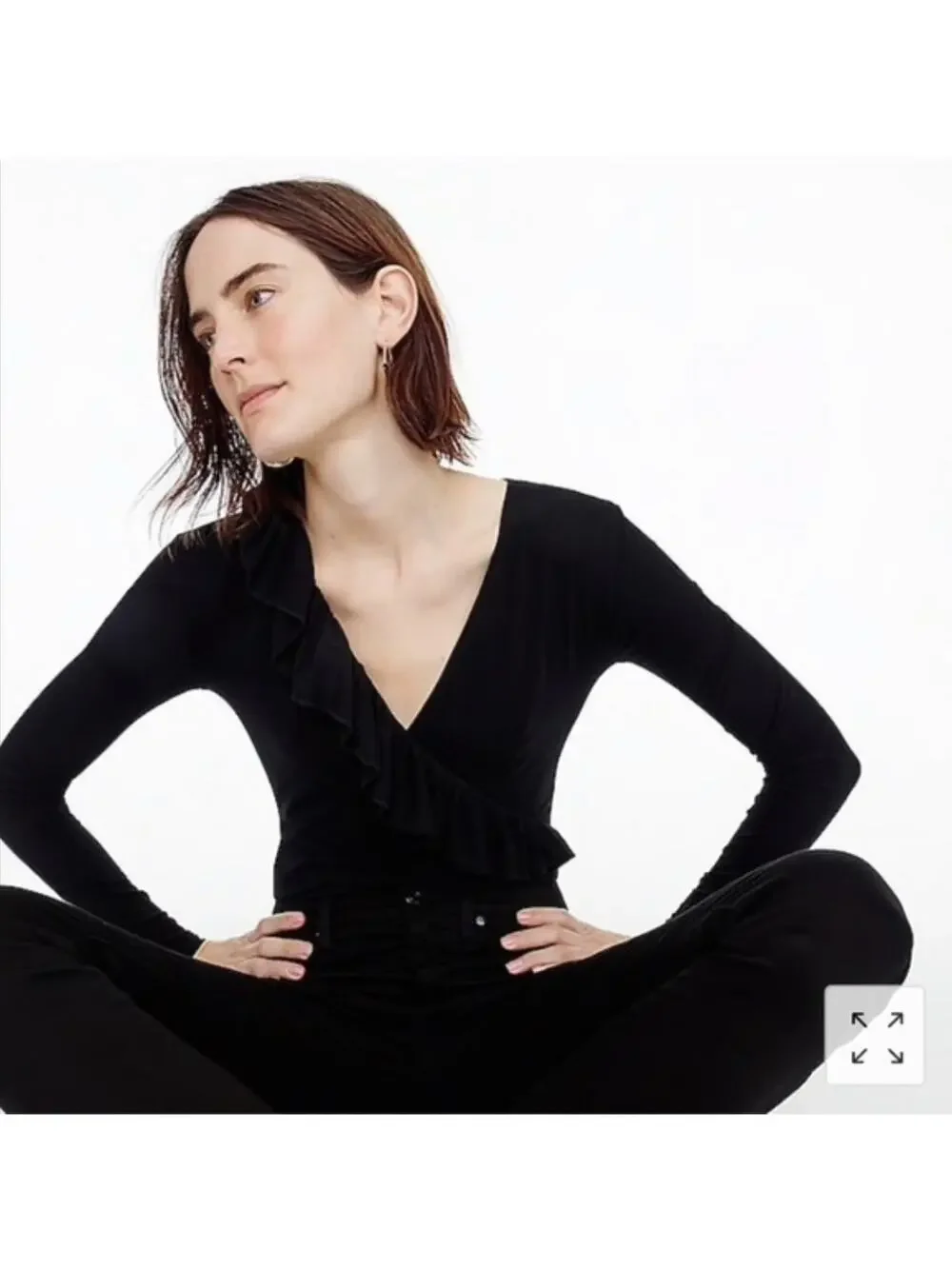 J. Crew Ruffle-Front Wrap Bodysuit Black H3685 Size S